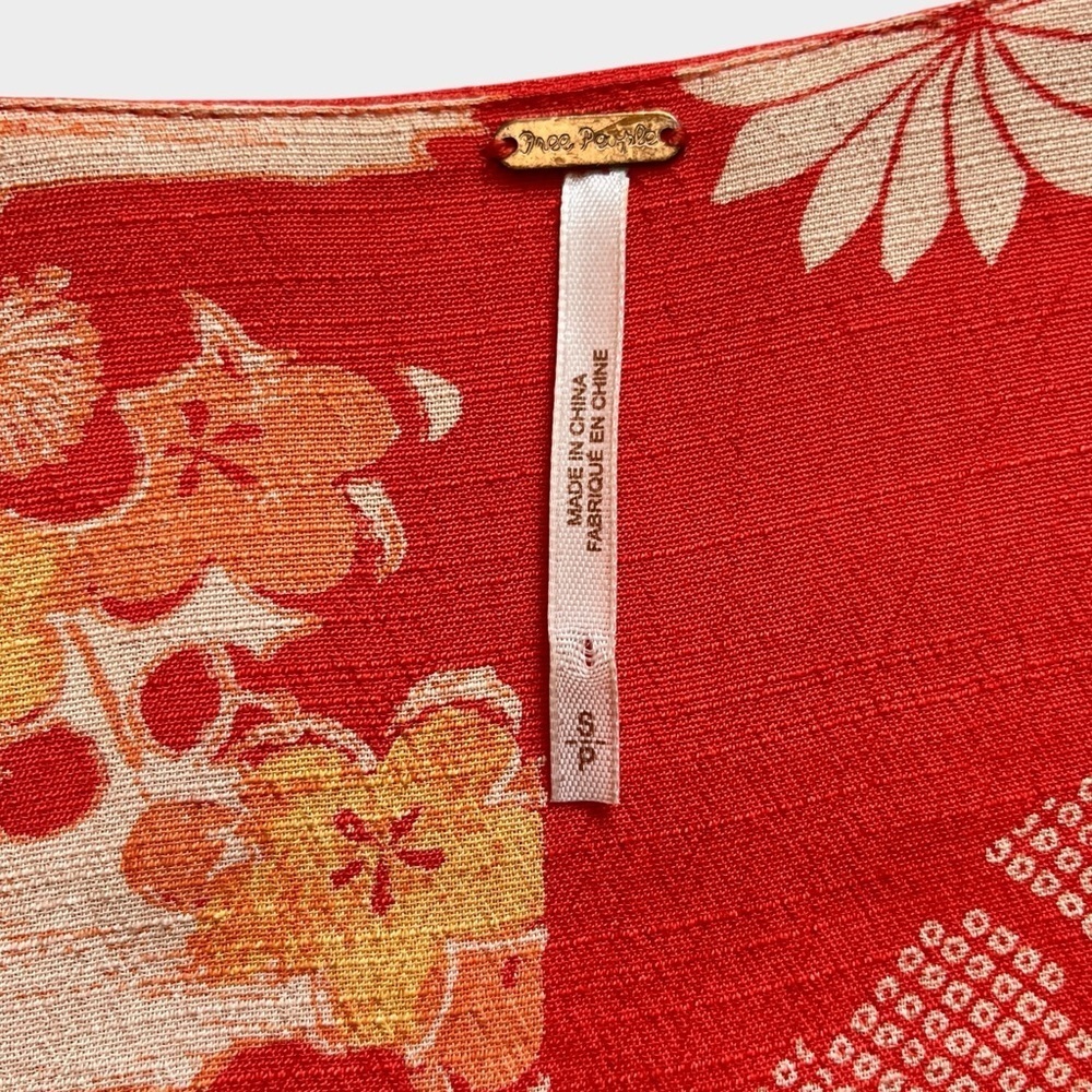 Free People Orange Midi Tie Back Dress Resort Boho Retro Style Floral dress S - Picture 6 of 11